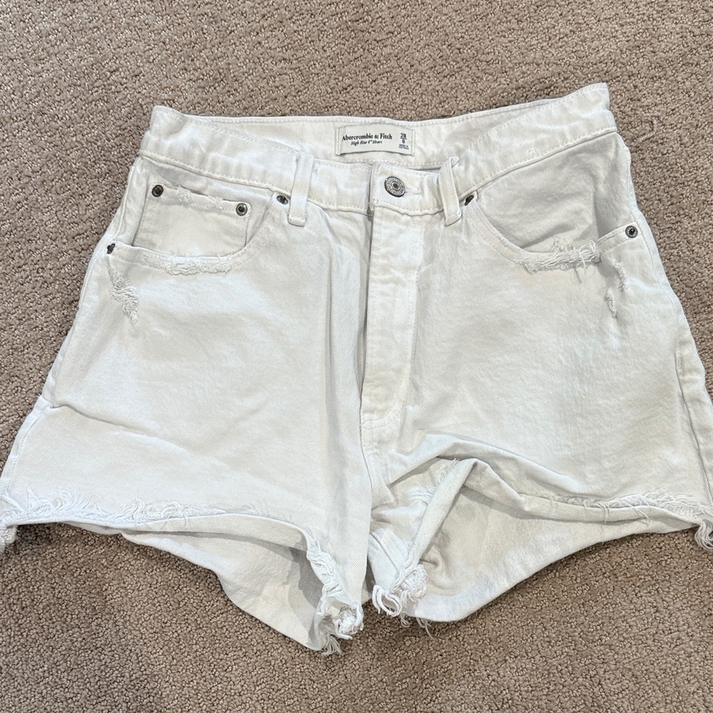 Abercrombie & Fitch White Distressed Denim Shorts